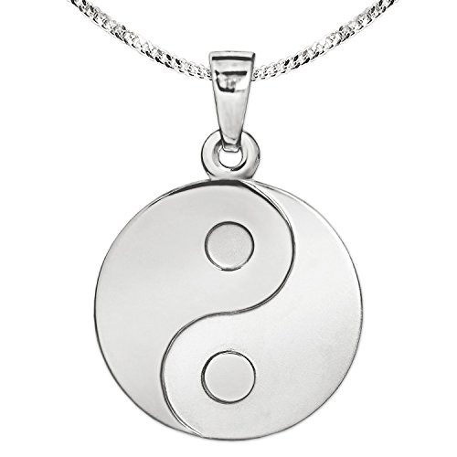 CLEVER SCHMUCK Damen Herren Halskette Anhänger Yin Yang Ø 16 mm schlicht matt glänzend Kette Panzer 50 cm 925 Sterling Silber 925 im Schmucketui von CLEVER SCHMUCK