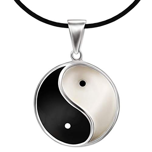 CLEVER SCHMUCK Set Silberner Damen Herren Anhänger großer Yin Yang Ø ca. 23 mm schwarz und weiß lackiert glänzend Sterling Silber 925 mit Kautschukband schwarz 45 cm lang CLEVER SCHMUCK Set Silberner Damen Herren Anhänger großer Yin Yang Ø ca. 23 mm schwarz und weiß lackiert glänzend Sterling Silber 925 mit Kautschukband schwarz 45 cm lang von CLEVER SCHMUCK