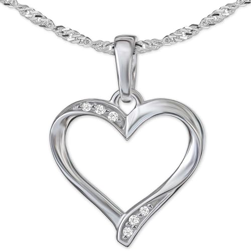 CLEVER SCHMUCK Set Silberner Damen Herz Anhänger 13 mm offen elegant schmal geschwungene Form mit 6 Zirkonia & Kette Singapur 45 cm Sterling Silber 925 im Etui rot Ich Liebe Dich von CLEVER SCHMUCK