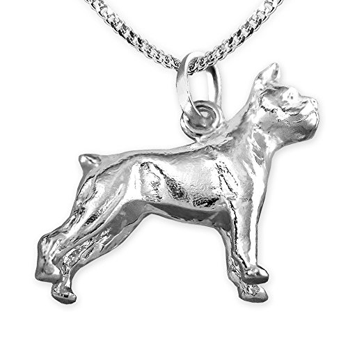 CLEVER SCHMUCK Halskette Hund Anhänger Deutscher Boxer beidseitig figürlich glänzend mit Kette Panzer 50 cm Sterling Silber 925 im Schmucketui von CLEVER SCHMUCK