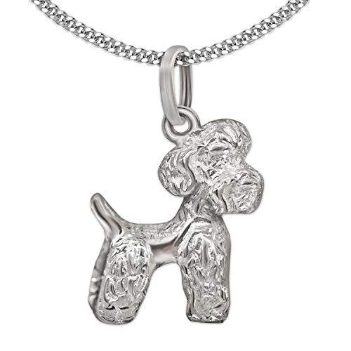 CLEVER SCHMUCK Set Silberner Hund Anhänger kleiner Pudel 14 x 12 beidseitig figürlich glänzend und Kette Panzer 45 cm STERLING SILBER 925 von CLEVER SCHMUCK