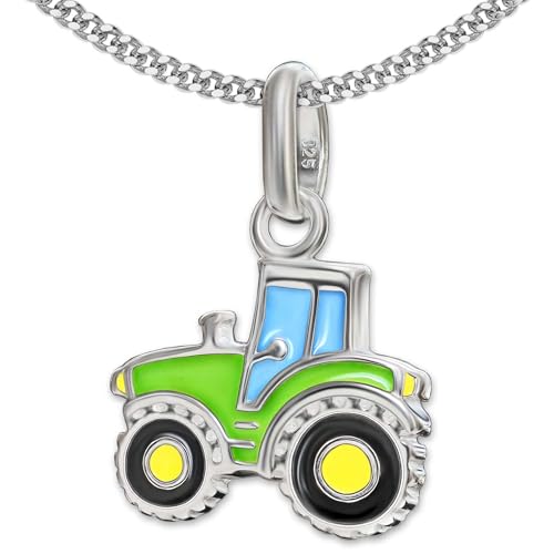 CLEVER SCHMUCK Set Silberner Kinder Anhänger Traktor 10 x 11 mm bunt lackiert mit Kette Panzer 40 cm STERLING SILBER 925 im Schmucketui von CLEVER SCHMUCK