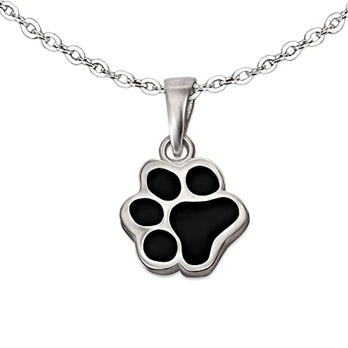 CLEVER SCHMUCK Set Silberner Kinder Anhänger kleine Tier Pfote Tatze 8 mm Hund Katze schwarz und & Kette Anker 40 cm Sterling Silber 925 in Schmuckverpackung von CLEVER SCHMUCK