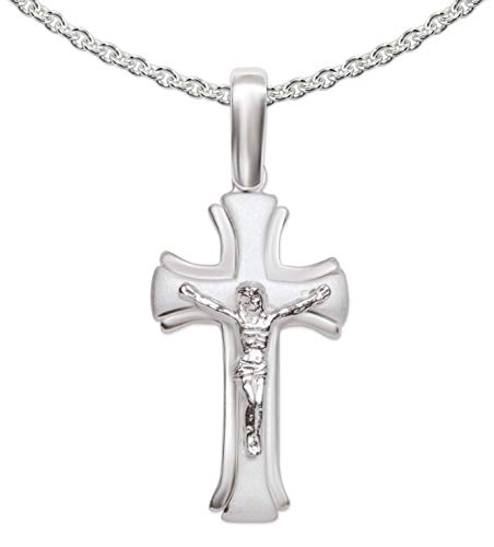 CLEVER SCHMUCK Set Silberner Kreuz Anhänger 19 mm Jesus teilmatt und Kette Panzer 45 cm Sterling Silber 925 im Kreuz Etui Sand von CLEVER SCHMUCK