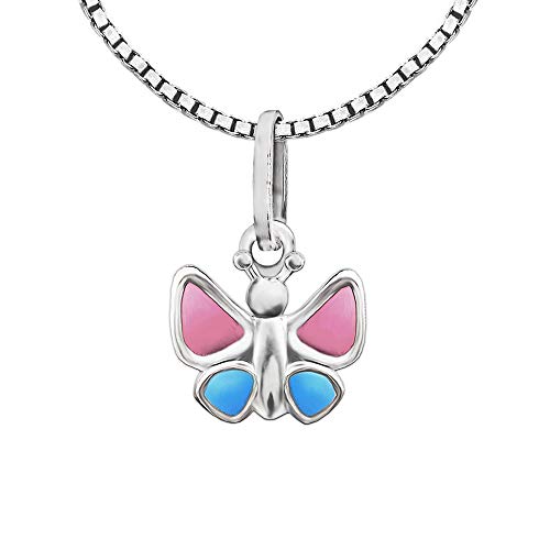 CLEVER SCHMUCK Set Silberner Mädchen Anhänger Schmetterling 7 mm pink blau und Kette Venezia 38 cm STERLING SILBER 925 für Kinder im Etui rosa von CLEVER SCHMUCK