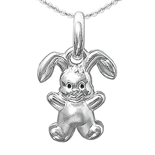 CLEVER SCHMUCK Set Silberner Mädchen Anhänger kleiner niedlicher Hase 10 mm mit schwarzen Augen matt und glänzend & Kette Anker 40 cm STERLING SILBER 925 von CLEVER SCHMUCK