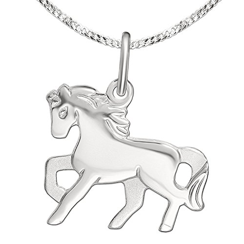 CLEVER SCHMUCK Halskette Mädchen Anhänger Pferd 15 x 12 mm schlicht flach & Kette Panzer 42 cm Sterling Silber 925 im Schmucketui von CLEVER SCHMUCK
