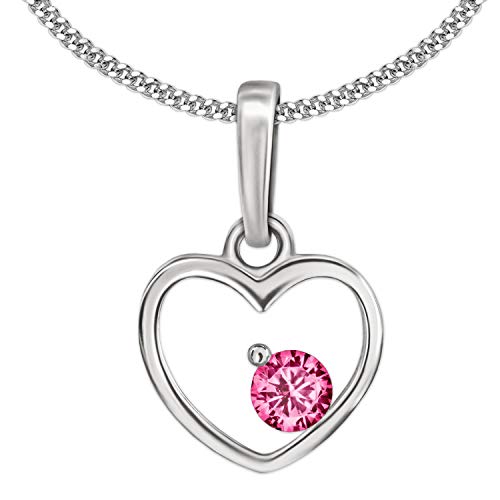 CLEVER SCHMUCK Set Silberner Mädchen Anhänger sehr kleines Herz 8 x 7 mm offen mit rosa Zirkonia an rechter Innenseite & Kette Panzer 38 cm Sterling Silber 925 für Kinder im Etui rosa von CLEVER SCHMUCK