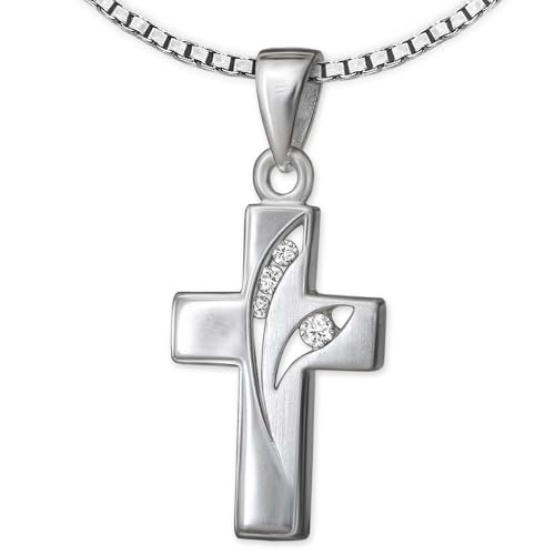 CLEVER SCHMUCK Damen Kreuzkette Silberkreuz mit 3+1 Zirkonias 2 Bögen offen teilmatt Kette Venezia 42 cm glänzend 925 Sterling Silber für Mädchen Jugendliche im Schmucketui von CLEVER SCHMUCK