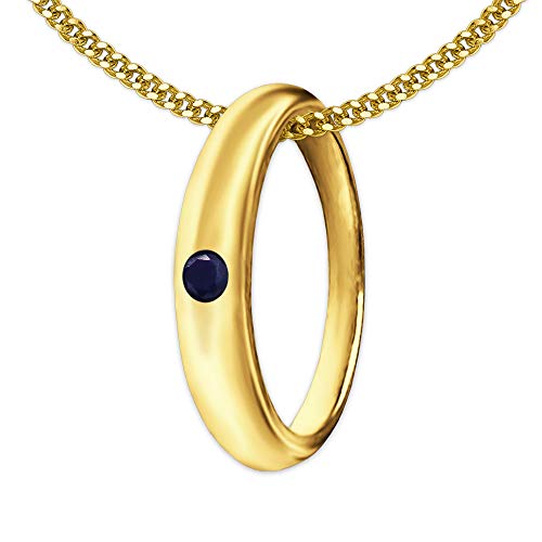 CLEVER SCHMUCK Taufkettchen Goldener Junge Taufring Ø 12 mm schlicht mit Edelstein Saphir dunkelblau 333 GOLD 8 KARAT & vergoldeter Kette Panzer 36 cm im Schmucketui anthrazit von CLEVER SCHMUCK
