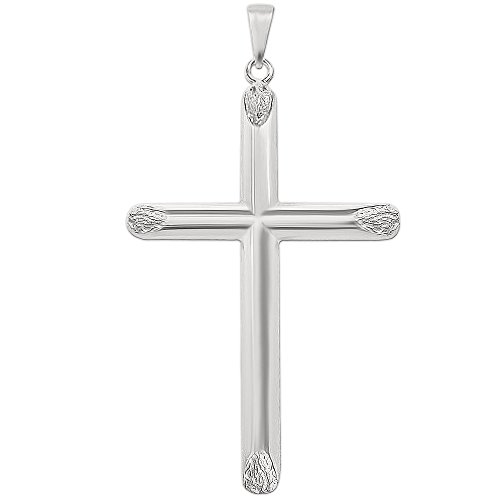 CLEVER SCHMUCK Silbernes Anhänger sehr großes Kreuz 54 mm halbrunde Balken glänzend, Enden abgeflacht gehämmertes Muster 925 STERLING SILBER im Etui von CLEVER SCHMUCK