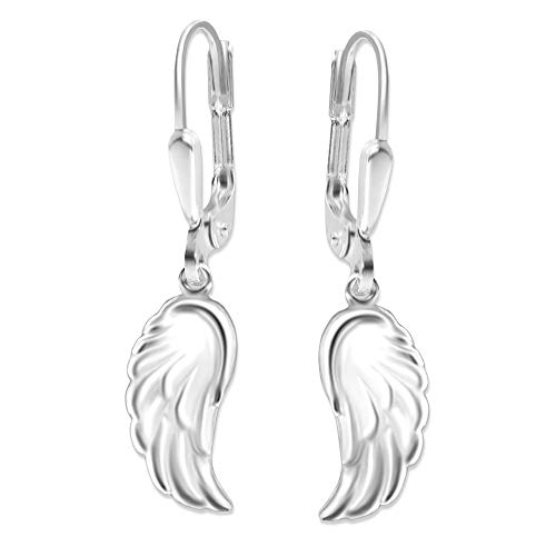 Clever Schmuck Silberne Damen Engelsflügel Ohrringe als Ohrhänger 33mm mit Flügel 15mm schlicht glänzend STERLING SILBER 925 von CLEVER SCHMUCK