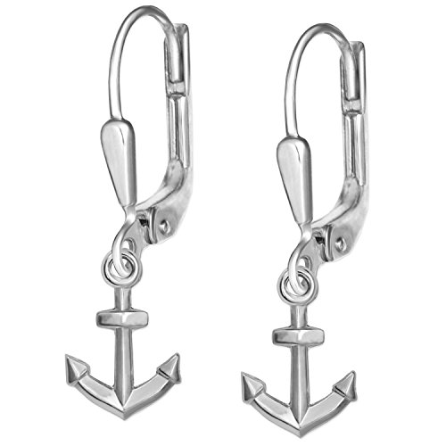 CLEVER SCHMUCK Silberne Damen Mädchen Ohrringe als Ohrhänger 31mm kleiner Anker 10 mm maritim glänzend Sterling Silber 925 im Schmucketui von CLEVER SCHMUCK