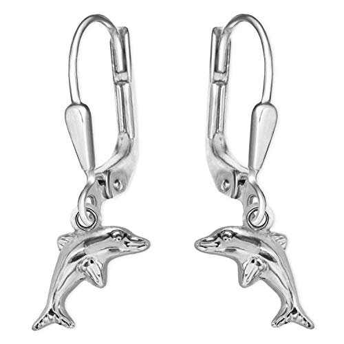 CLEVER SCHMUCK Silberne Damen Ohrhänger 23 mm kleiner Delfin 8 mm 3D beidseitig plastisch hochglänzend poliert 925 Sterling Silber im Etui blau von CLEVER SCHMUCK