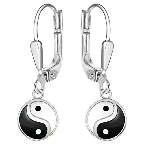 CLEVER SCHMUCK Silberne Damen Yin Yang Ohrringe 25 mm als Ohrhänger schwarz und weiß lackiert glänzend 925 Sterling Silber im Etui weiß von CLEVER SCHMUCK