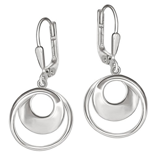 CLEVER SCHMUCK Silberne Damen Ohrringe als Ohrhänger 30 mm mit Kringel Ø 14 mm verschnörkelt runde Schlichte Form elegant versetzte Optik glänzend Sterling Silber 925 von CLEVER SCHMUCK