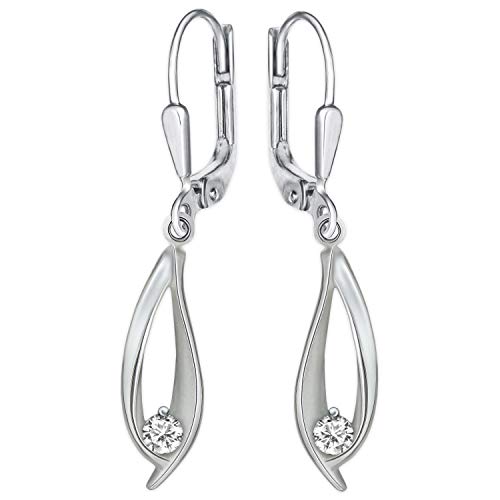 CLEVER SCHMUCK Silberne Damen Ohrringe als Ohrhänger 31 mm oval längliche Form 16 mm elegant glänzend innen offen mit Spann Zirkonia Sterling Silber 925 im Etui weiß von CLEVER SCHMUCK