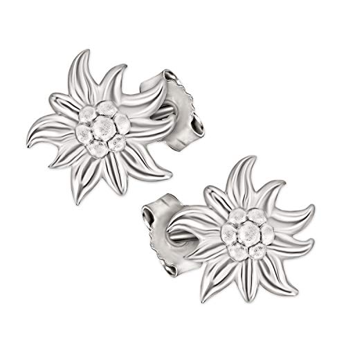 Clever Schmuck Silberne Damen Ohrringe als Ohrstecker Edelweiß Blume 10 mm plastisch seidenmatt und glänzend STERLING SILBER 925 von CLEVER SCHMUCK