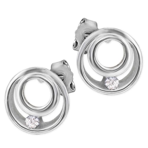 CLEVER SCHMUCK Silberne Damen Ohrstecker rund Ø 9 mm 2 Kreise mit Spannzirkonia 925 Sterling Silber im Schmucketui von CLEVER SCHMUCK