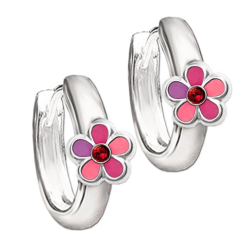 CLEVER SCHMUCK Silberne Kinder Creolen Ø 12 mm Blume pink rosa abgestuft Zirkonia rot Sterling Silber 925 im Etui rosa von CLEVER SCHMUCK