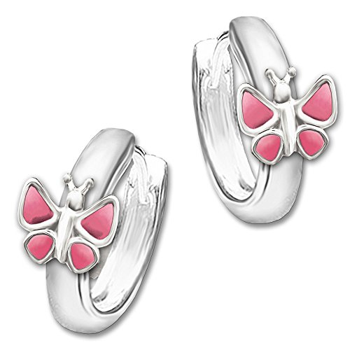 CLEVER SCHMUCK Silberne Kinder Creole Schmetterling rosa - pink 12 x 2,5 mm STERLING SILBER 925 von CLEVER SCHMUCK