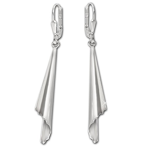 CLEVER SCHMUCK Silberne Lange Damen Ohrringe als Ohrhänger 53 mm kegelförmig eingerollte 3D Form Tüte Rolle glänzend Sterling Silber 925 im Etui weiß von CLEVER SCHMUCK