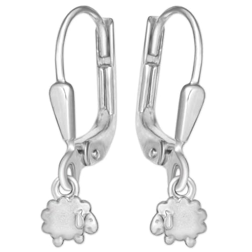 CLEVER SCHMUCK Silberne Mädchen Ohrhänger 20 mm Mini Schaf 5 mm schlicht matt und glänzend Sterling Silber 925 für Damen Mädchen im Schmucketui von CLEVER SCHMUCK