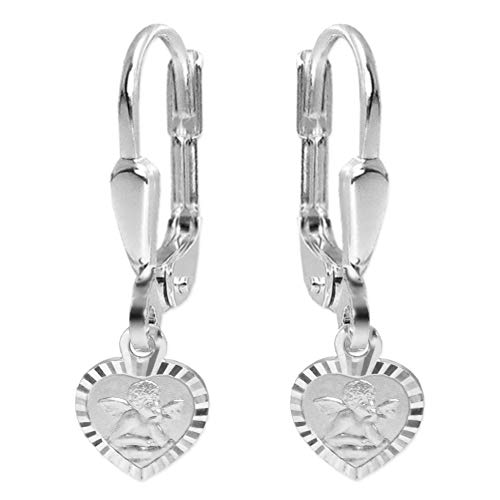 CLEVER SCHMUCK Silberne Mädchen Ohrhänger mit Herz Engel beidseitig figürlich glänzend Sterling Silber 925 im Schmucketui von CLEVER SCHMUCK