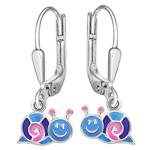 CLEVER SCHMUCK Silberne Mädchen Ohrringe Ohrhänger 19 mm kleine Schnecke 9 x 5 mm rosa lila hellblau lackiert glänzend STERLING SILBER 925 im Etui weiß von CLEVER SCHMUCK