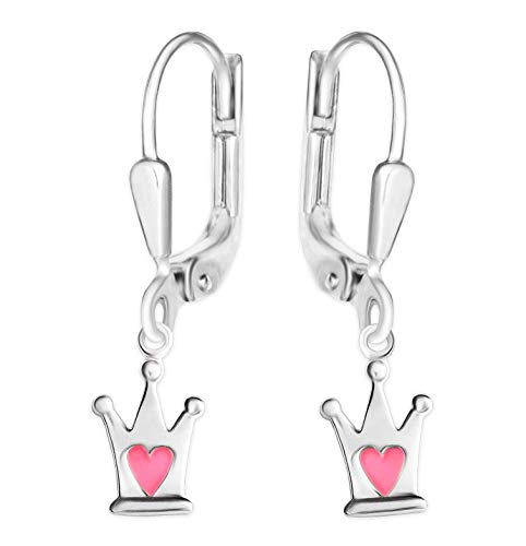 CLEVER SCHMUCK Silberne Mädchen Ohrringe als Ohrhänger mit Prinzessin Krone Herz rosa pink lackiert glänzend STERLING SILBER 925 im Etui rosa von CLEVER SCHMUCK