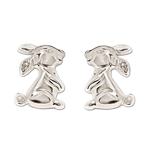 CLEVER SCHMUCK Silberne Mädchen Ohrringe als Ohrstecker 7 mm Hase plastisch seitlich sitzend glänzend STERLING SILBER 925 im Schmucketui von CLEVER SCHMUCK