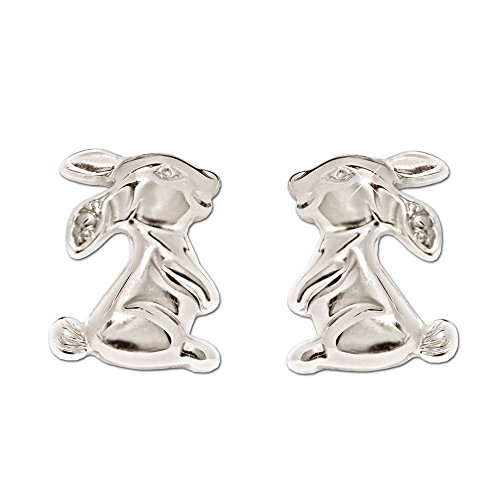 Clever Schmuck Silberne Mädchen Ohrringe als Ohrstecker 7 mm Hase plastisch seitlich sitzend glänzend STERLING SILBER 925 im Etui weiß von CLEVER SCHMUCK