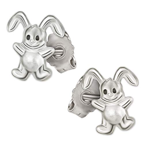 CLEVER SCHMUCK Silberne Mädchen Ohrringe als Ohrstecker Hase 7 mm Ostern Häschen niedlich mit Augen schwarz und glänzend STERLING SILBER 925 im Etui rosa von CLEVER SCHMUCK