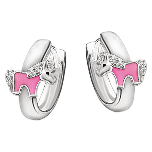 CLEVER SCHMUCK Silberne Mini Kindercreolen Ø 10 mm mit Pony rosa lackiert und mehreren kleinen Zirkonias glänzend STERLING SILBER 925 von CLEVER SCHMUCK