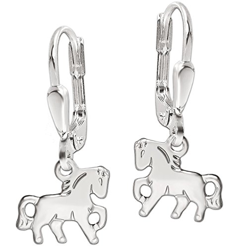 CLEVER SCHMUCK Silberne Ohrhänger 22 mm lang mit kleinem Pferd 9 x 8 mm trabend flache Form glänzend STERLING SILBER 925 von CLEVER SCHMUCK