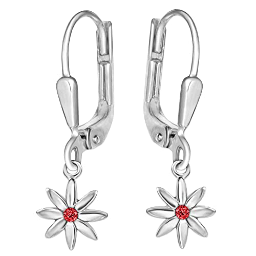 Clever Schmuck Silberne Mädchen Ohrhänger 22 mm mit Blume Blüte 6 mm und Mini Zirkonia rot Sterling Silber 925 im Etui rosa von CLEVER SCHMUCK