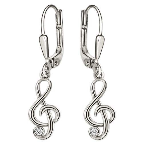 CLEVER SCHMUCK Silberne Damen Ohrhänger mit Notenschlüssel und Zirkonia glänzend Sterling Silber 925 im Schmucketui weiß von CLEVER SCHMUCK