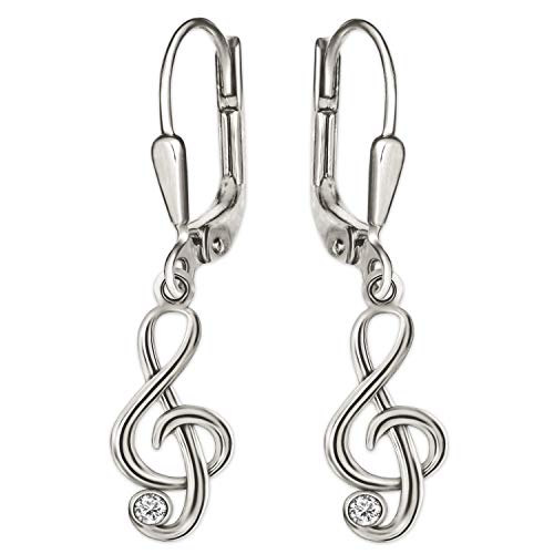CLEVER SCHMUCK Silberne Damen Ohrhänger mit Notenschlüssel und Zirkonia glänzend Sterling Silber 925 im Schmucketui creme von CLEVER SCHMUCK