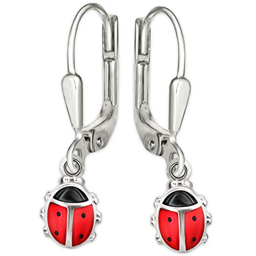 CLEVER SCHMUCK Silberne Mädchen Ohrringe Marienkäfer Ohrhänger 22 mm rot schwarz Sterling Silber 925 im Schmucketui von CLEVER SCHMUCK