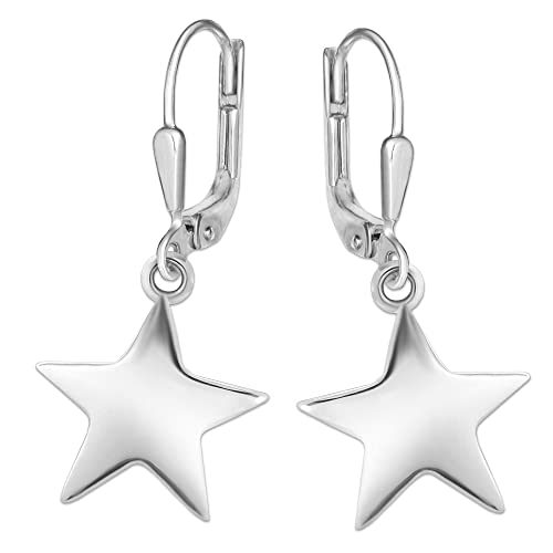 CLEVER SCHMUCK Damen Ohrringe als Ohrhänger mit Stern schlicht hochglänzend poliert Sterling Silber 925 im Etui blau von CLEVER SCHMUCK