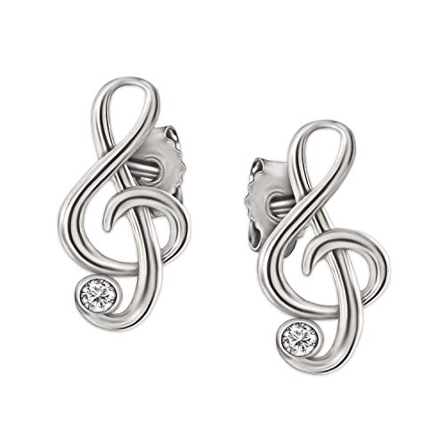 CLEVER SCHMUCK Silberne Damen Ohrstecker Mini Notenschlüssel 9 x 5 mm elegant mit Zirkonia weiß glänzend 925 Sterling Silber im Schmucketui von CLEVER SCHMUCK