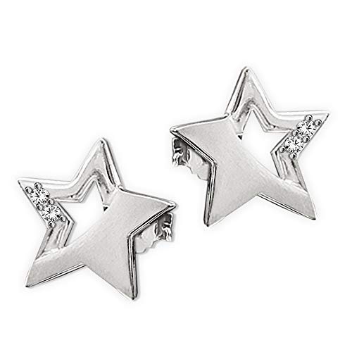 CLEVER SCHMUCK Silberne Damen Ohrstecker Stern 9 mm matt und glänzend, teils offen mit 2 Zirkonia Sterling Silber 925 im Etui blau von CLEVER SCHMUCK