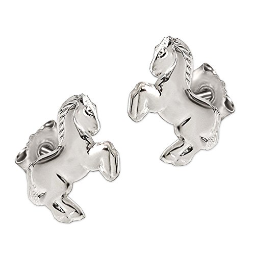 Clever Schmuck Silberne Kinder Ohrringe als Ohrstecker kleines Pferd 10 x 8 springend und glänzend STERLING SILBER 925 von CLEVER SCHMUCK