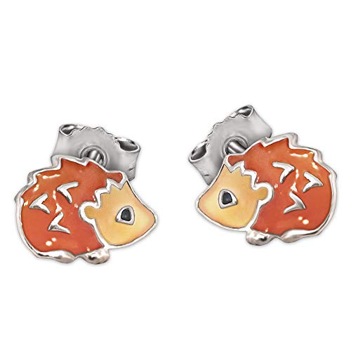 Clever Schmuck Silberne Kinder Ohrringe als Ohrstecker Mini Igel orange braun schwarz lackiert glänzend STERLING SILBER 925 im Etui rosa von CLEVER SCHMUCK