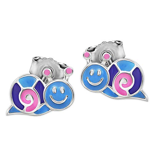 CLEVER SCHMUCK Silberne kleine Mädchen Ohrringe als Ohrstecker Mini Schnecke 9 x 5 mm rosa lila hellblau lackiert glänzend STERLING SILBER 925 für Kinder im Etui weiß von CLEVER SCHMUCK