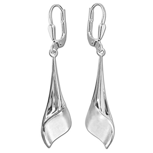 CLEVER SCHMUCK Silberne lange Damen Ohrringe 41 mm, plastische Form glänzend unten leichte Wellenform matt 925 STerling Silber 925 im Schmucketui creme von CLEVER SCHMUCK