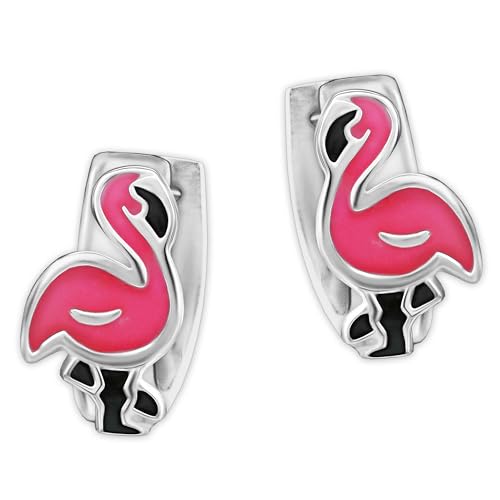 CLEVER SCHMUCK Silberne sehr kleine Mädchen Ohrringe als Mini Creole Ø 10 mm mit Flamingo pink schwarz lackiert glänzend Sterling Silber 925 im Etui rosa von CLEVER SCHMUCK