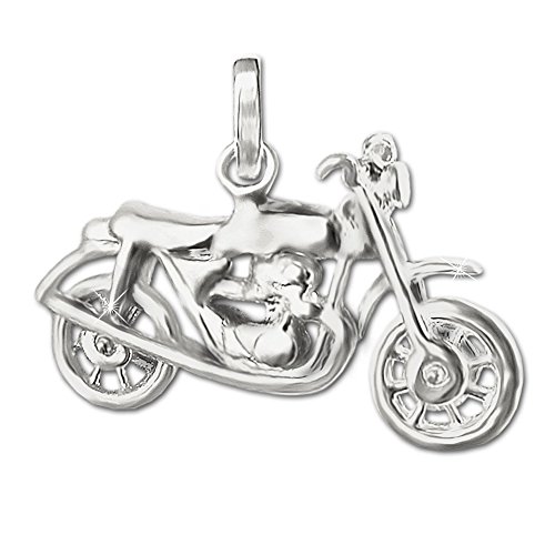 CLEVER SCHMUCK Silberner Anhänger 3D altes Oldtimer Motorrad 24 x 14 mm glänzend mit beweglichen Vorderrad STERLING SILBER 925 von CLEVER SCHMUCK