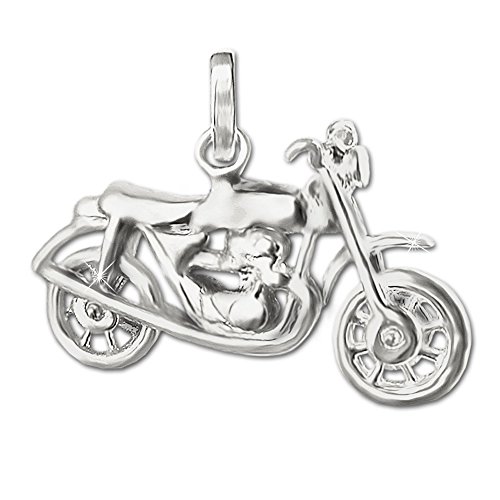 CLEVER SCHMUCK Silberner Anhänger 3D altes Oldtimer Motorrad 24 x 14 mm glänzend mit beweglichen Vorderrad 925 Sterling Silber im Schmucketui von CLEVER SCHMUCK