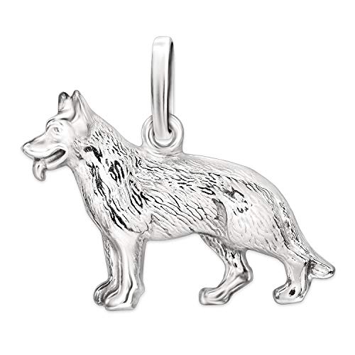 CLEVER SCHMUCK Silberner Anhänger Deutscher Schäferhund 21x14mm beidseitig figürlich mit Fell detailliert und glänzend 925 Sterling Silber in Geschenkfaltbox von CLEVER SCHMUCK